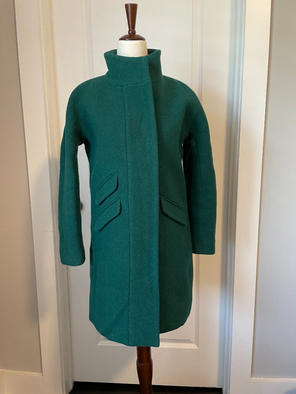 J.Crew Italian Stadium Cloth Green Cocoon Coat Size 00P